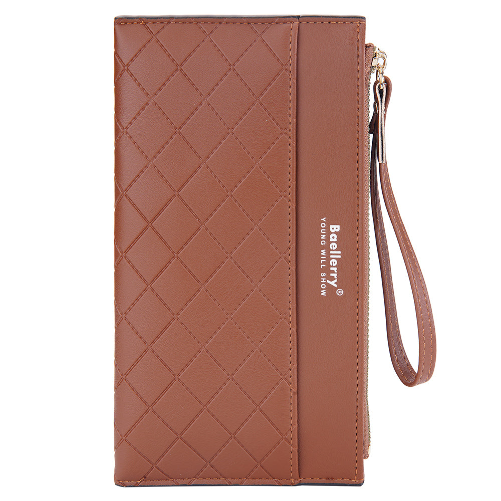 BAELLERRY N3238 Rhombus Stitching Lines Double Zipper Cellphone Clutch Women Purse PU Leather Long Wallet with Hand Strap BAELLERRY N3238 Rhombus Stitching Lines Double Zipper Cellphone Clutch Women Purse PU Leather Long Wallet with Hand Strap